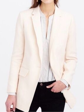 J. Crew Collection Women’s Cream Longline Blazer Linen Wool Blend Sz 2